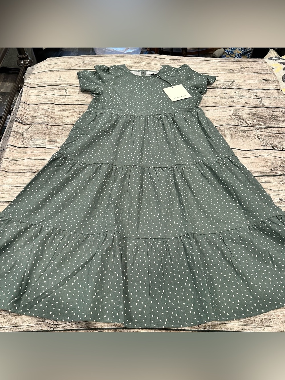 NWT Tradlands Chalet Tiered Dress in Juniper Polka Dot, 100% Cotton Size Small